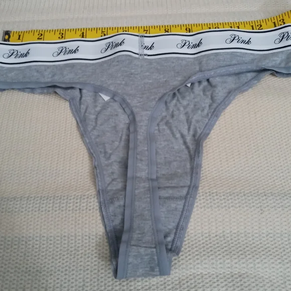 Nwt PINK Victoria s S. High Waist Cotton Logo Thong Panty Size M Gray Color - Picture 4 of 4